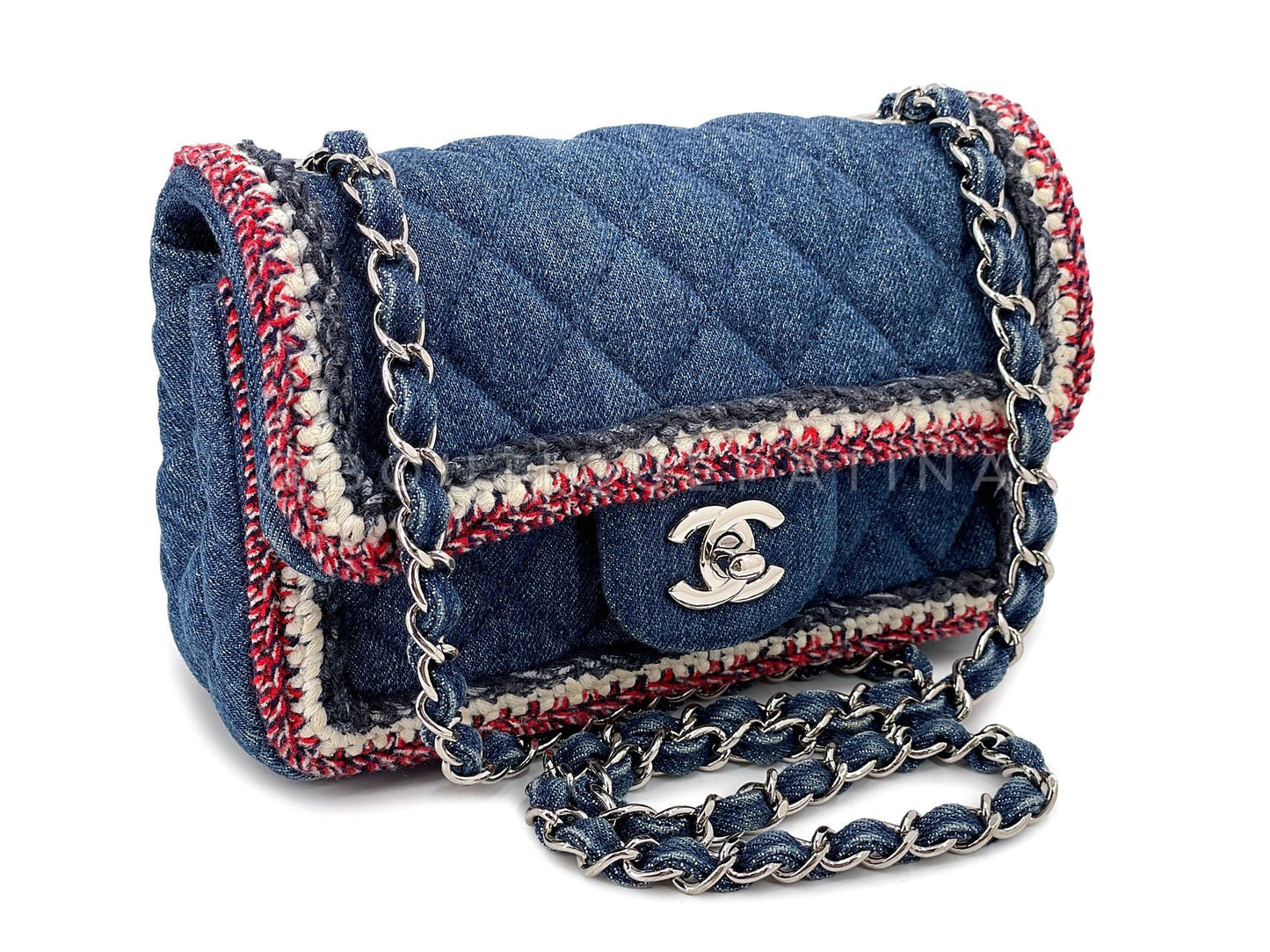 Chanel Denim Mini Flap Bag Tweed-Framed Blue SHW Rectangular 2NO