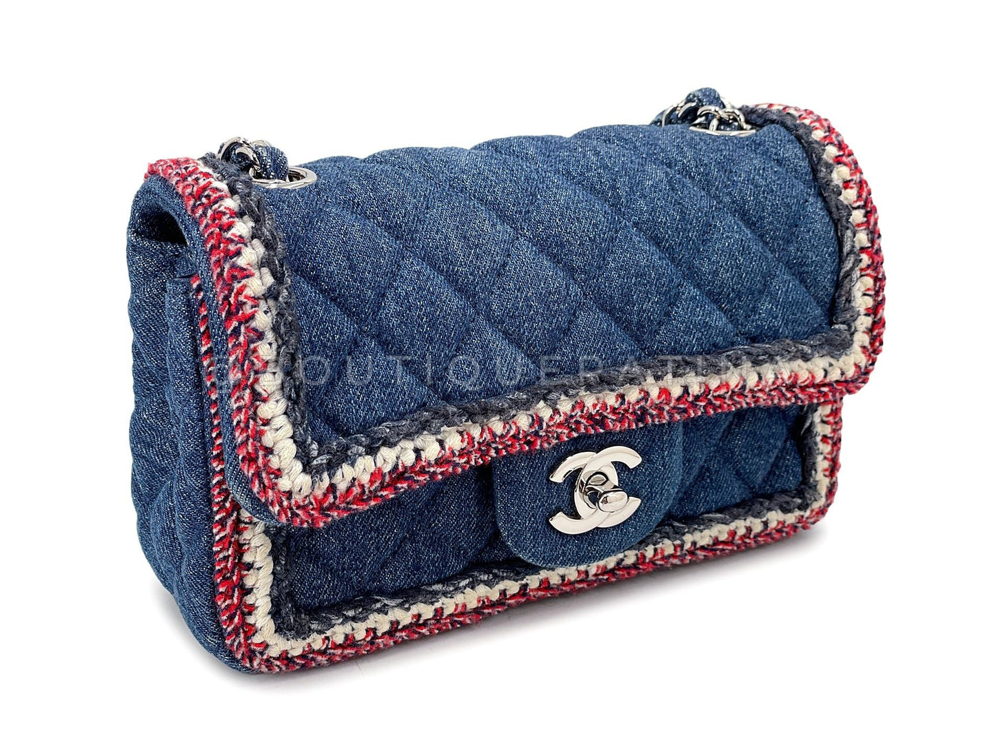 Chanel Denim Mini Flap Bag Tweed-Framed Blue SHW Rectangular 2NO