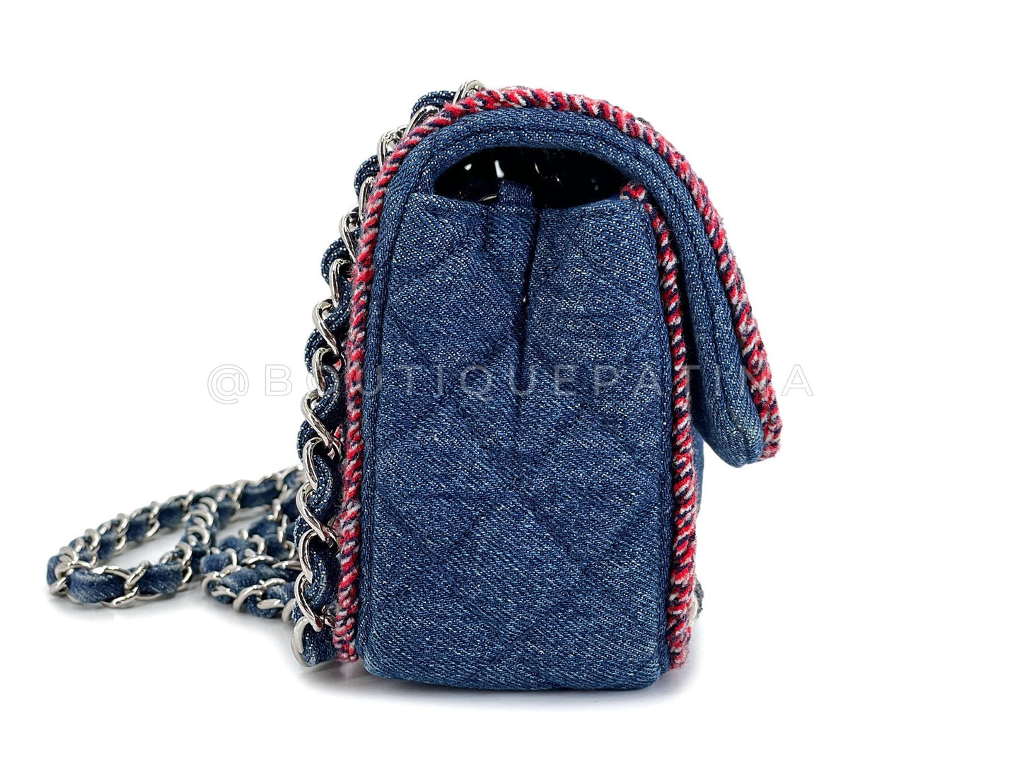 Chanel Denim Mini Flap Bag Tweed-Framed Blue SHW Rectangular 2NO