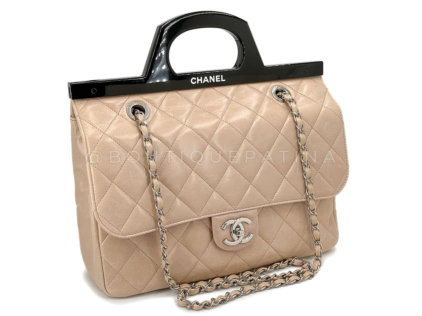 Chanel Resin Handle Beige Delivery Jumbo Flap Bag 2014 SHW 21I