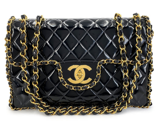 Chanel 1995 "Barbie" Black Patent Chain Around Maxi Flap Bag 24k GHW 6NC