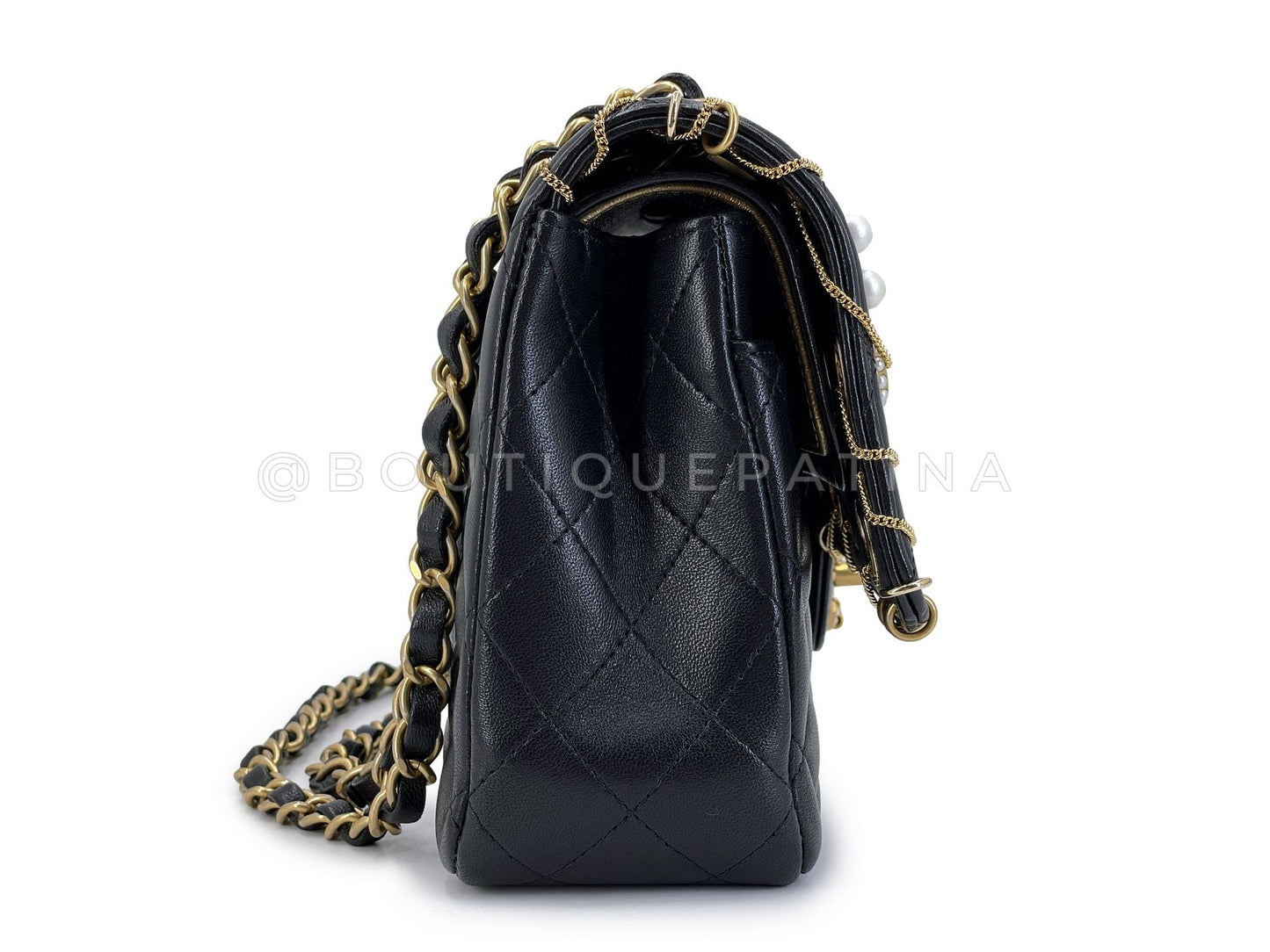 Chanel 2019 Piercing Charms Black Medium Classic Double Flap Bag GHW Q90