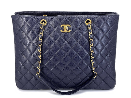 Chanel Navy Blue Caviar Timeless Clasp Shopper Tote Bag GHW 2WC