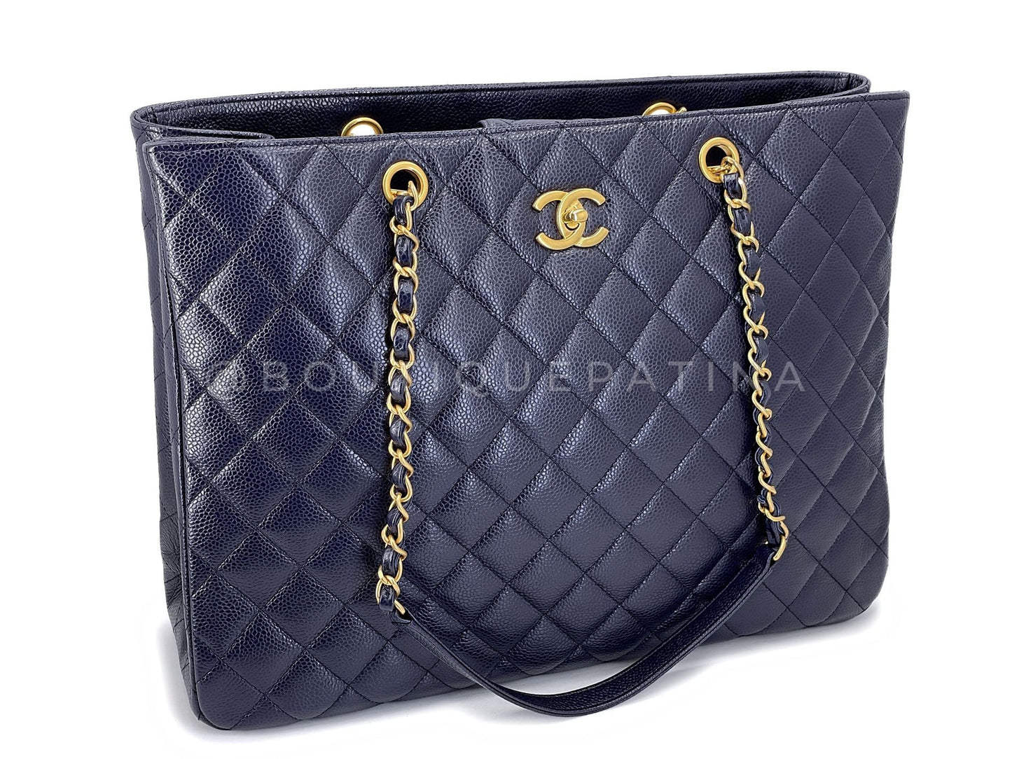 Chanel Navy Blue Caviar Timeless Clasp Shopper Tote Bag GHW 2WC
