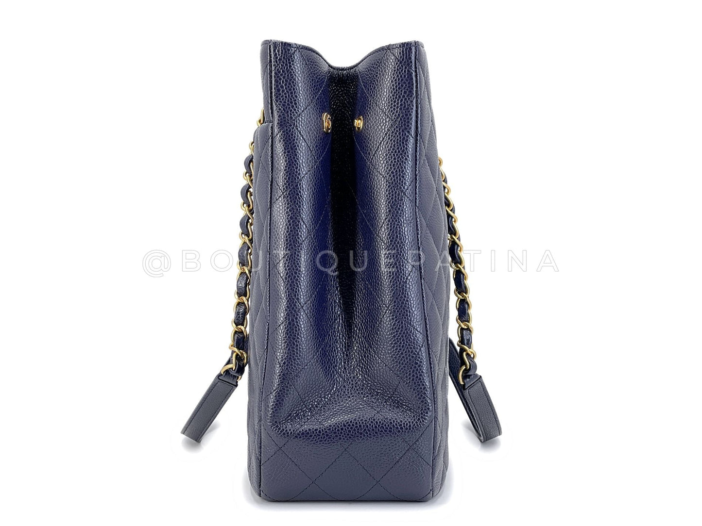Chanel Navy Blue Caviar Timeless Clasp Shopper Tote Bag GHW 2WC