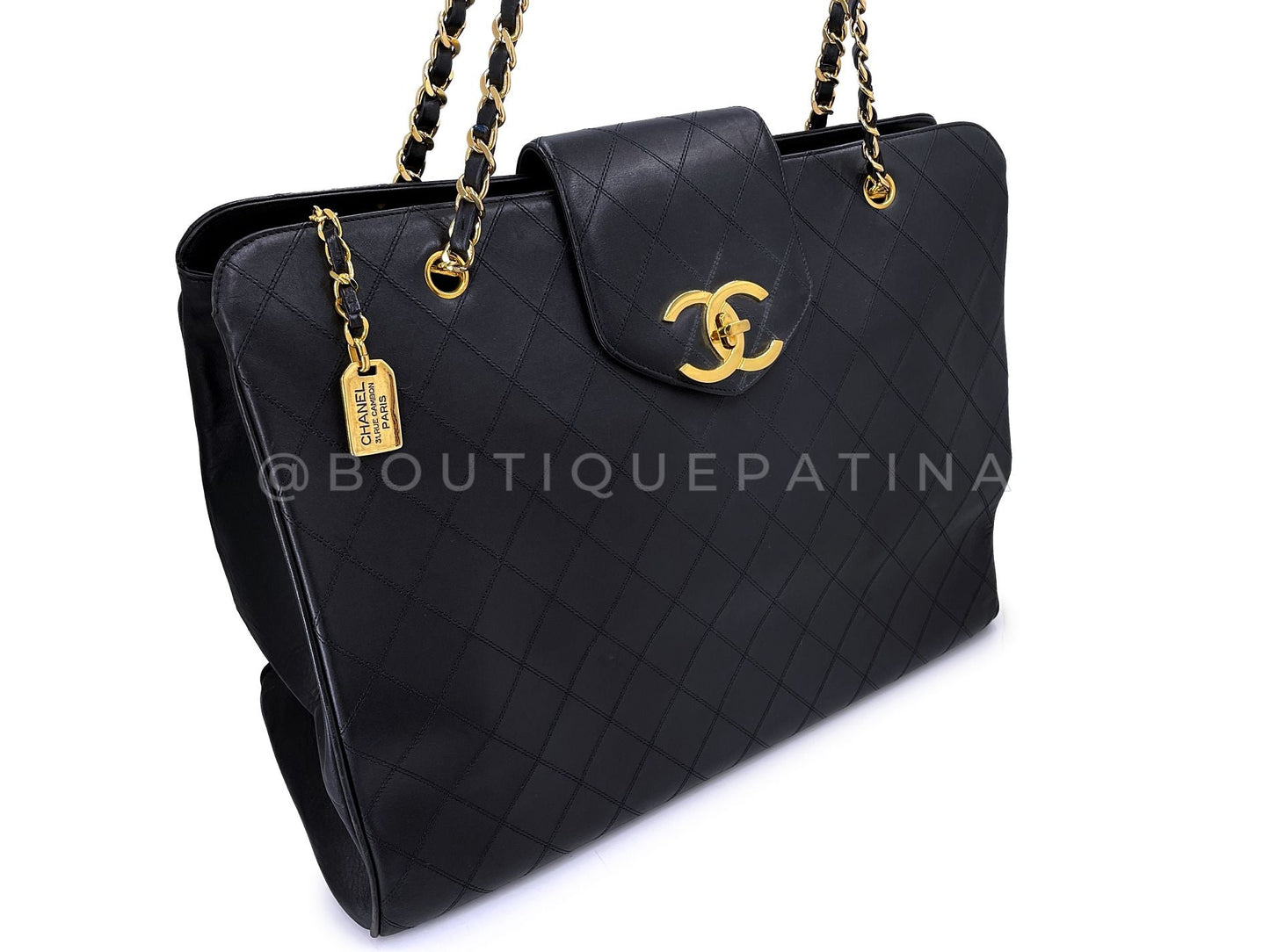 Chanel Vintage Supermodel Tote Bag 1993 Black Quilted XL Weekender 24k GHW WR2