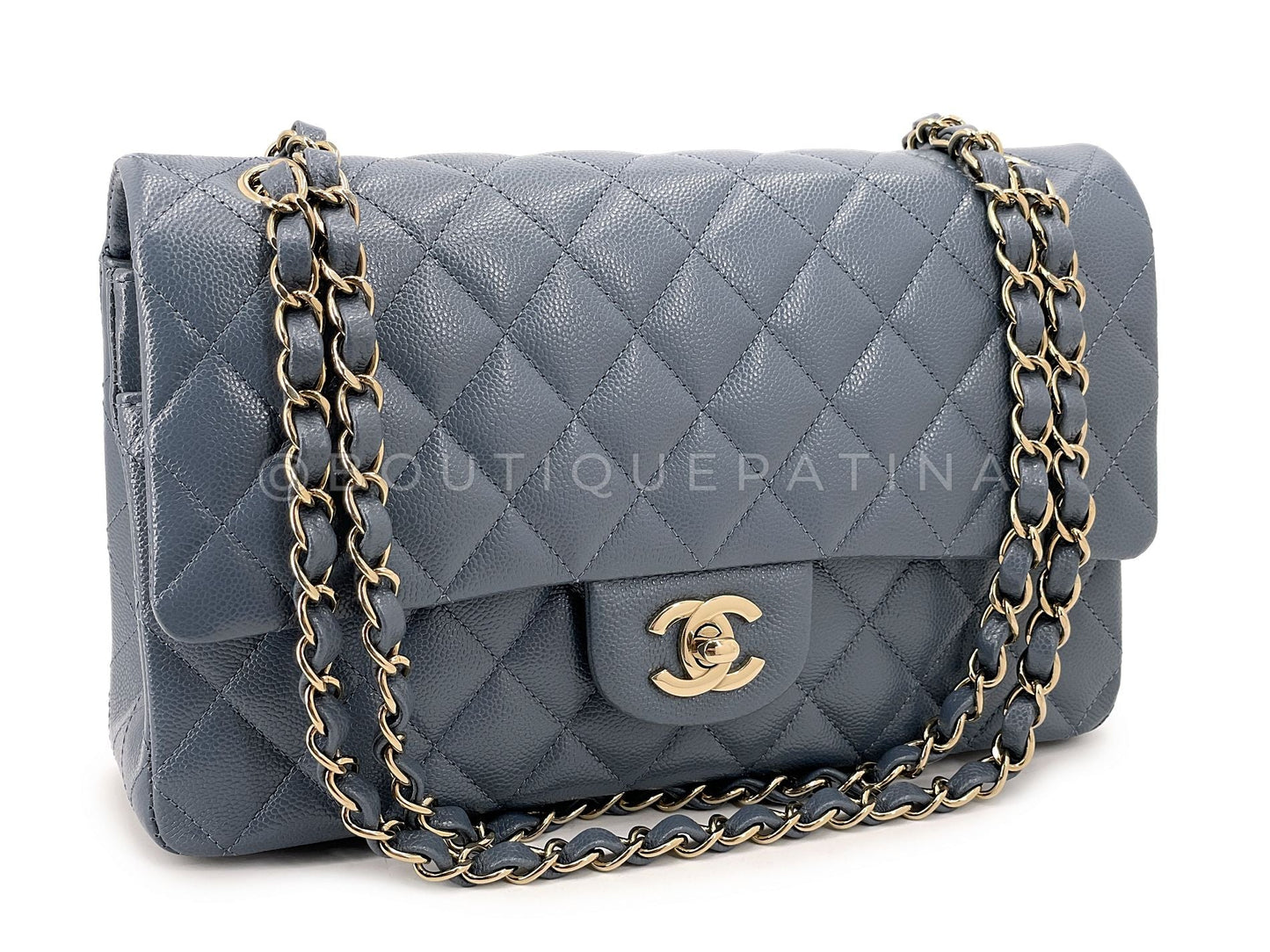 Chanel Slate Gray Caviar Medium Classic Double Flap Bag GHW 3ZD