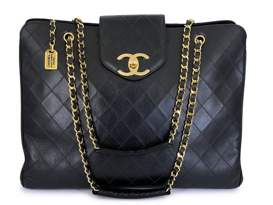 Chanel 1991 Vintage Black Supermodel Weekender Tote Bag 24k GHW WR2