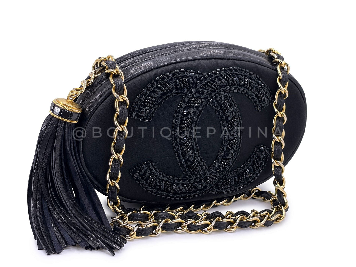 Chanel Vintage Satin Beaded CC Evening Bag 24k GHW OAP