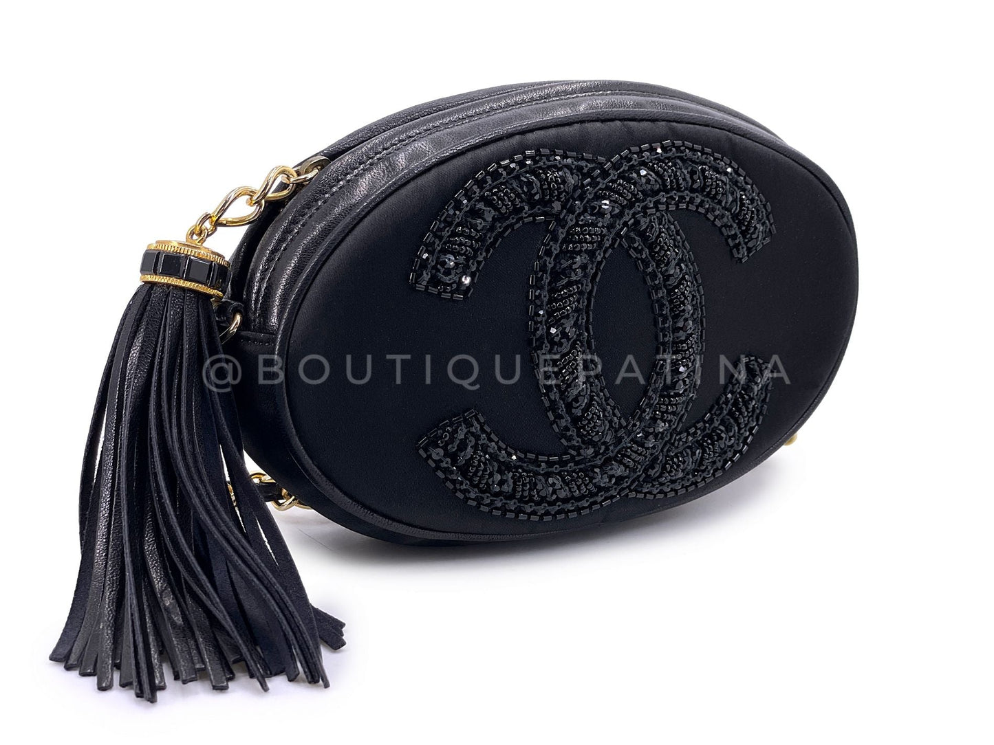 Chanel Vintage Satin Beaded CC Evening Bag 24k GHW OAP