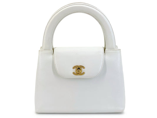 Chanel 1997 Vintage White Caviar Mini Kelly Evening Bag 24k GHW CEX