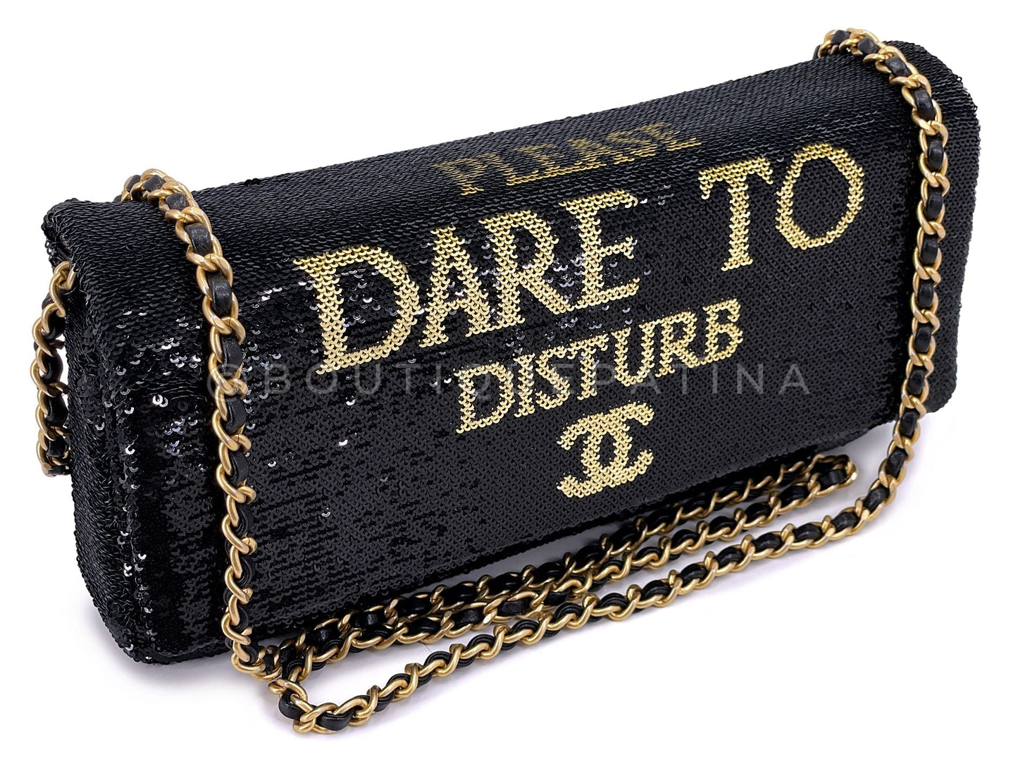 Chanel 18A Paris-Hamburg Sequin Evening Clutch on Chain "Dare to Disturb" Bag 7Y5