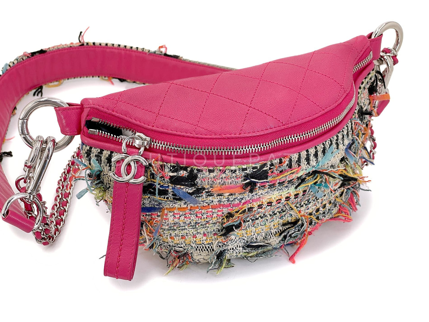 Chanel 2017 Tweed Convertible Fanny Pack Bag Pink Multicolor SHW 0W6