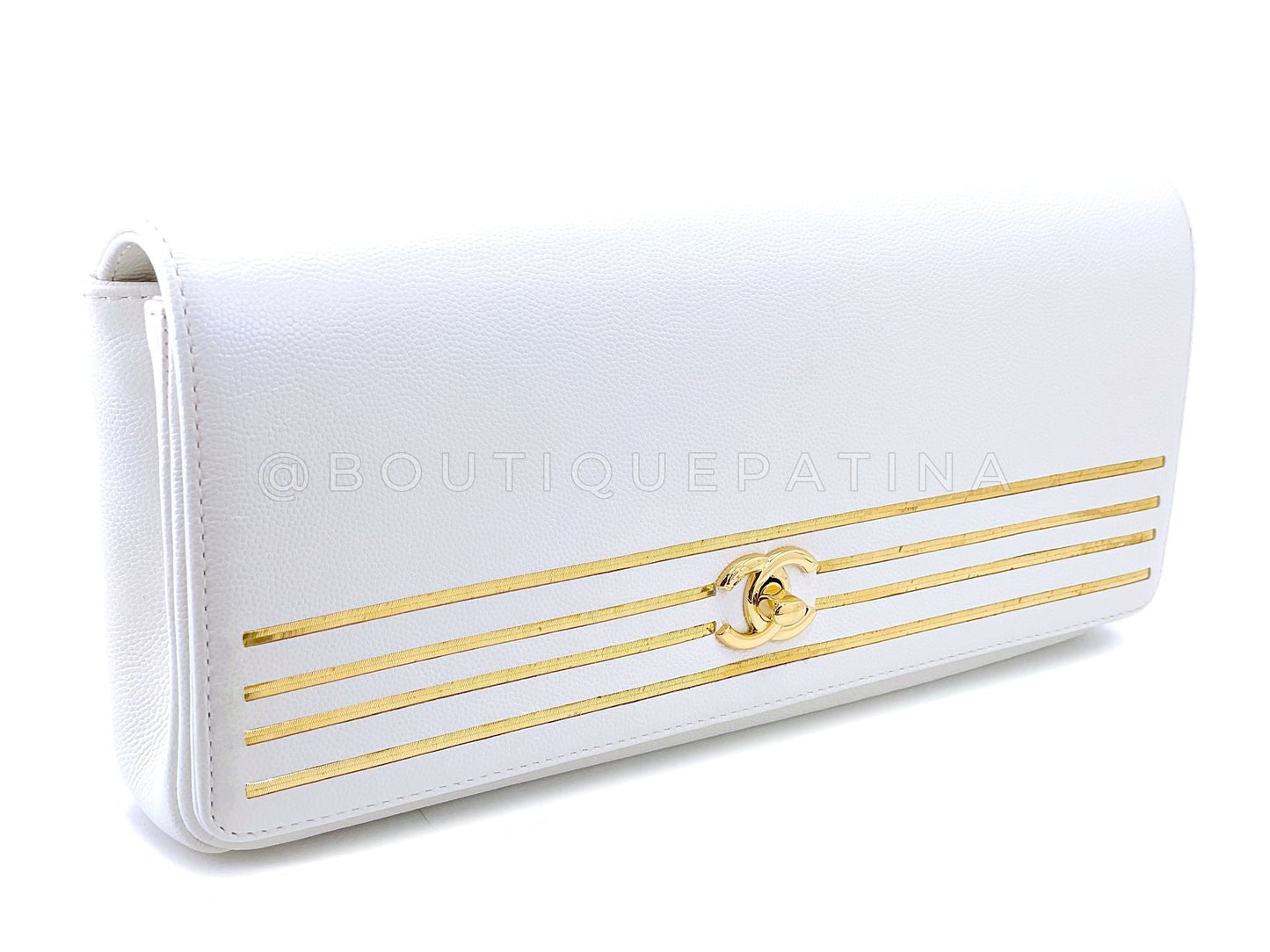 Chanel White Caviar Large Captain Gold Bar Clutch Bag GHW TP7