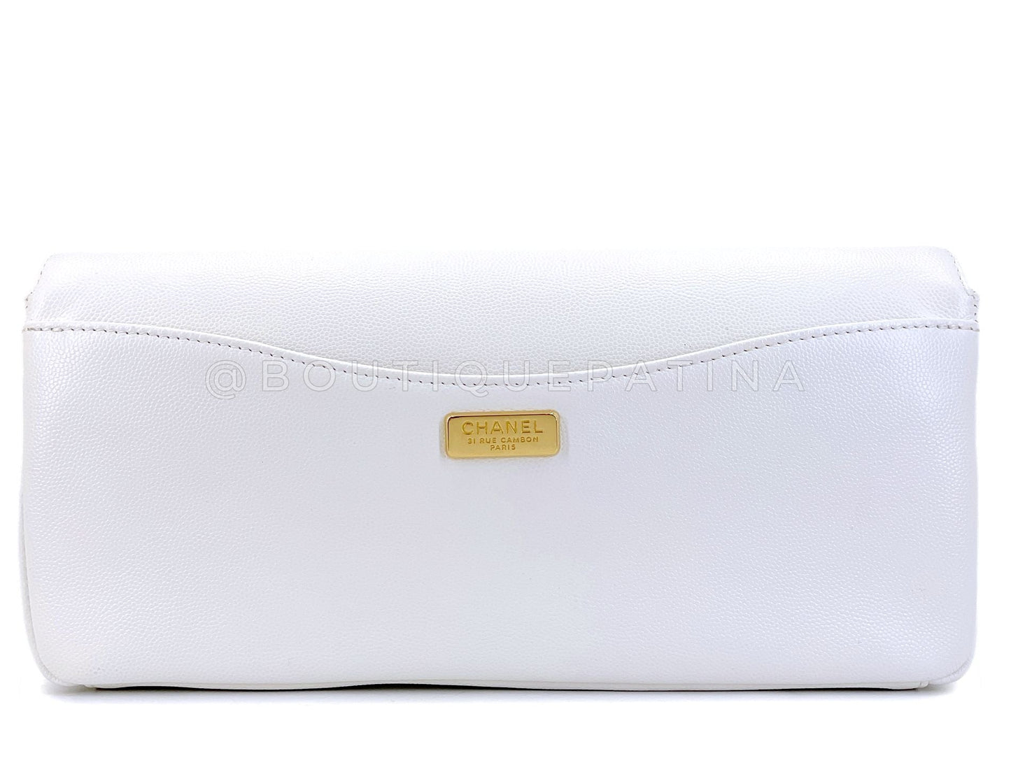 Chanel White Caviar Large Captain Gold Bar Clutch Bag GHW TP7