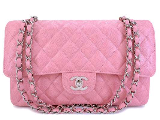 Chanel 2004 Vintage Sakura Pink Caviar Medium Classic Double Flap Bag SHW 7ZW