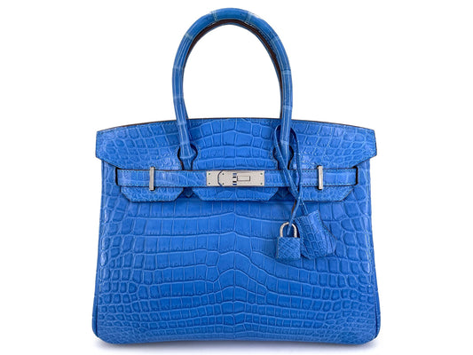 1 of 7 Hermès Blue Mykonos Matte Niloticus Crocodile Birkin 30 Tote Bag PHW MEW