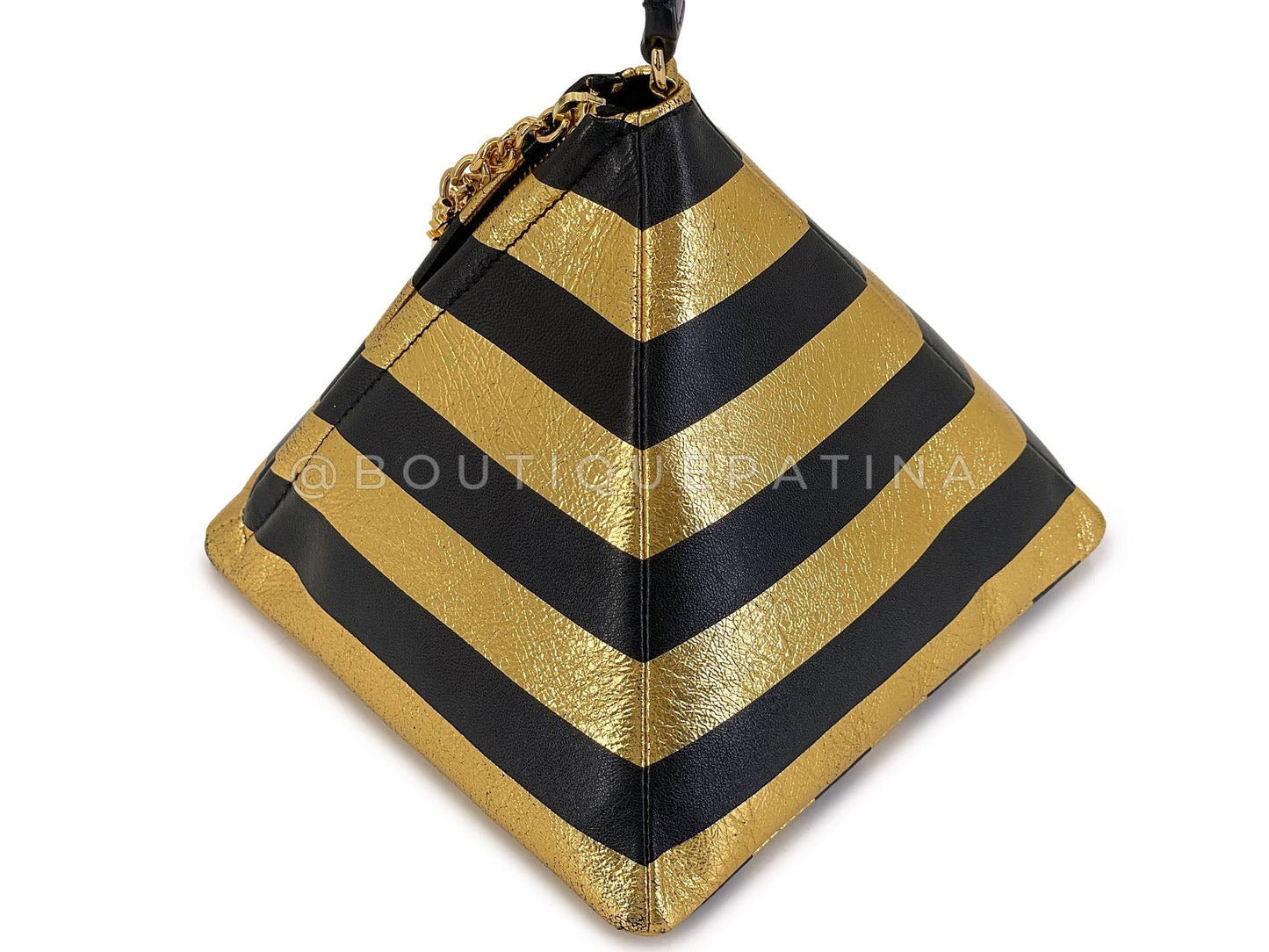 Chanel 19A Egypt Gold Black Leather Pyramid Evening Minaudière Clutch Bag Paris-New York OE9