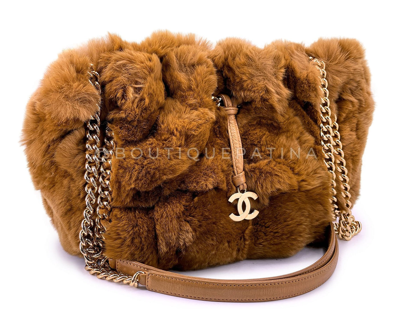 Chanel Vintage 2006 Nut Brown Fur Bucket Tote Bag 24k GHW R95