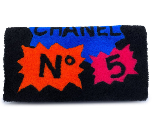 Chanel 2014 Black Supermarket Shearling Giant Clutch Bag SHW Comic Multicolor  5UH