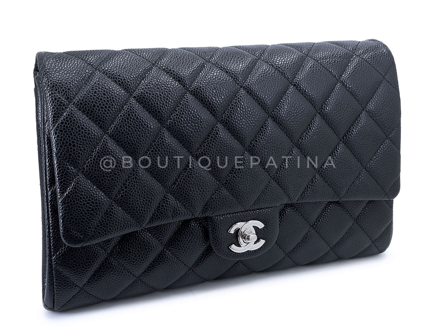 Chanel 2014 Timeless Black Caviar Clutch on Chain Flap Bag SHW OB7