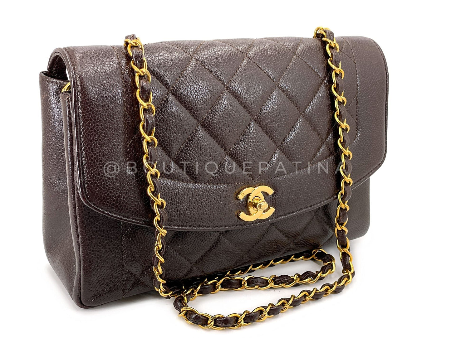 Chanel 1997 Vintage Brown Caviar Medium Diana Flap Bag 24k GHW 2C4
