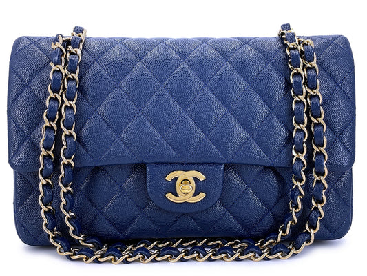 Chanel 2019 Dark Royal Blue Medium Caviar Classic Double Flap Bag GHW OKH
