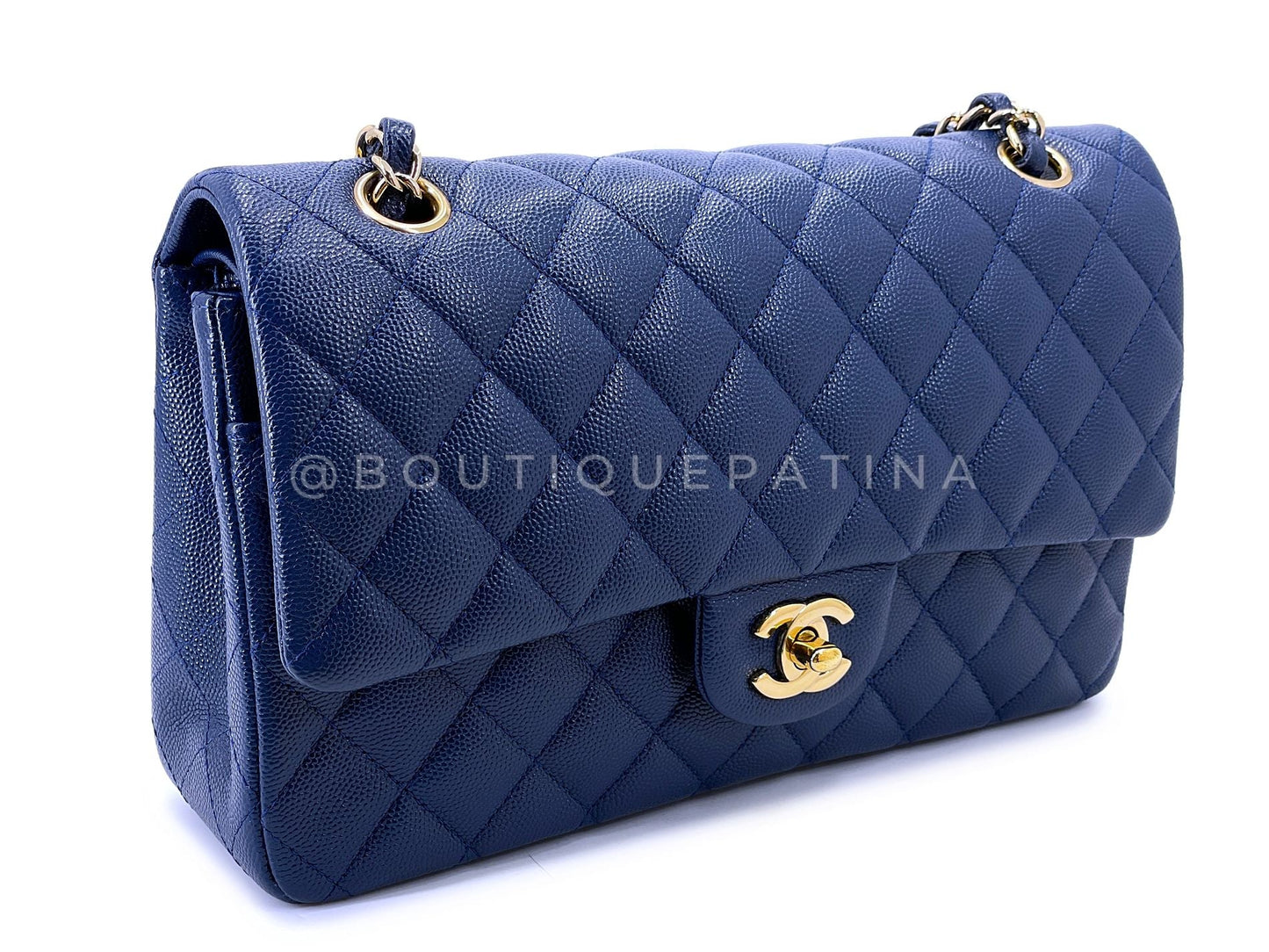 Chanel 2019 Dark Royal Blue Medium Caviar Classic Double Flap Bag GHW OKH
