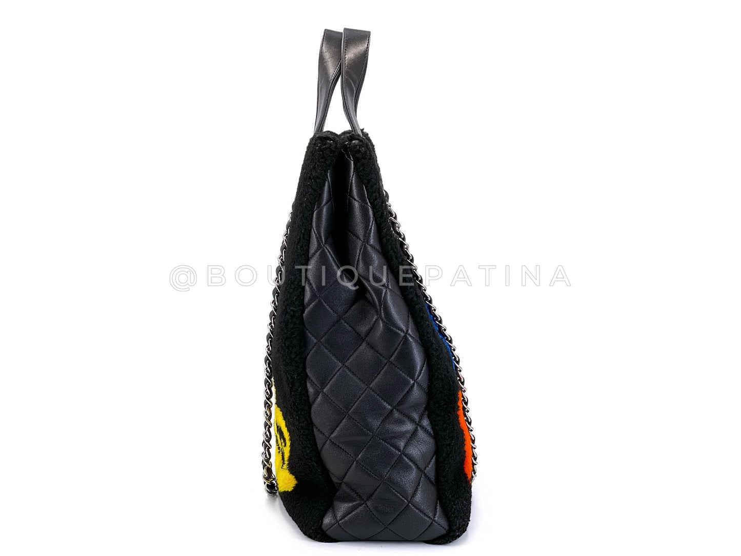 Chanel 2014 Black Supermarket Shearling NS Tote Bag SHW Comic Multicolor Black BYN