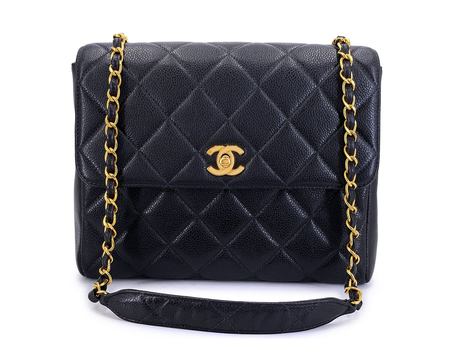 Chanel 1997 Vintage Black Caviar Square Crossbody Flap Bag 24k GHW