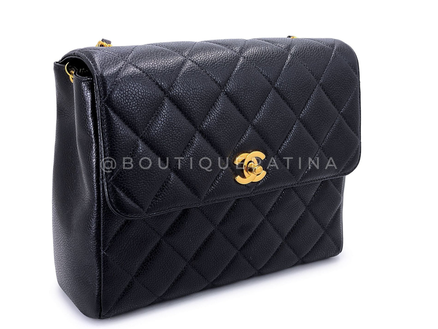 Chanel 1997 Vintage Black Caviar Square Crossbody Flap Bag 24k GHW