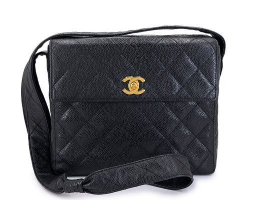 Chanel 1996 Vintage Black Caviar Box Crossbody Flap Bag 24k GHW LX9