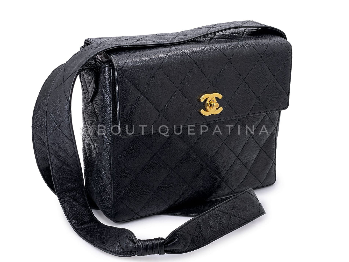 Chanel 1996 Vintage Black Caviar Box Crossbody Flap Bag 24k GHW LX9