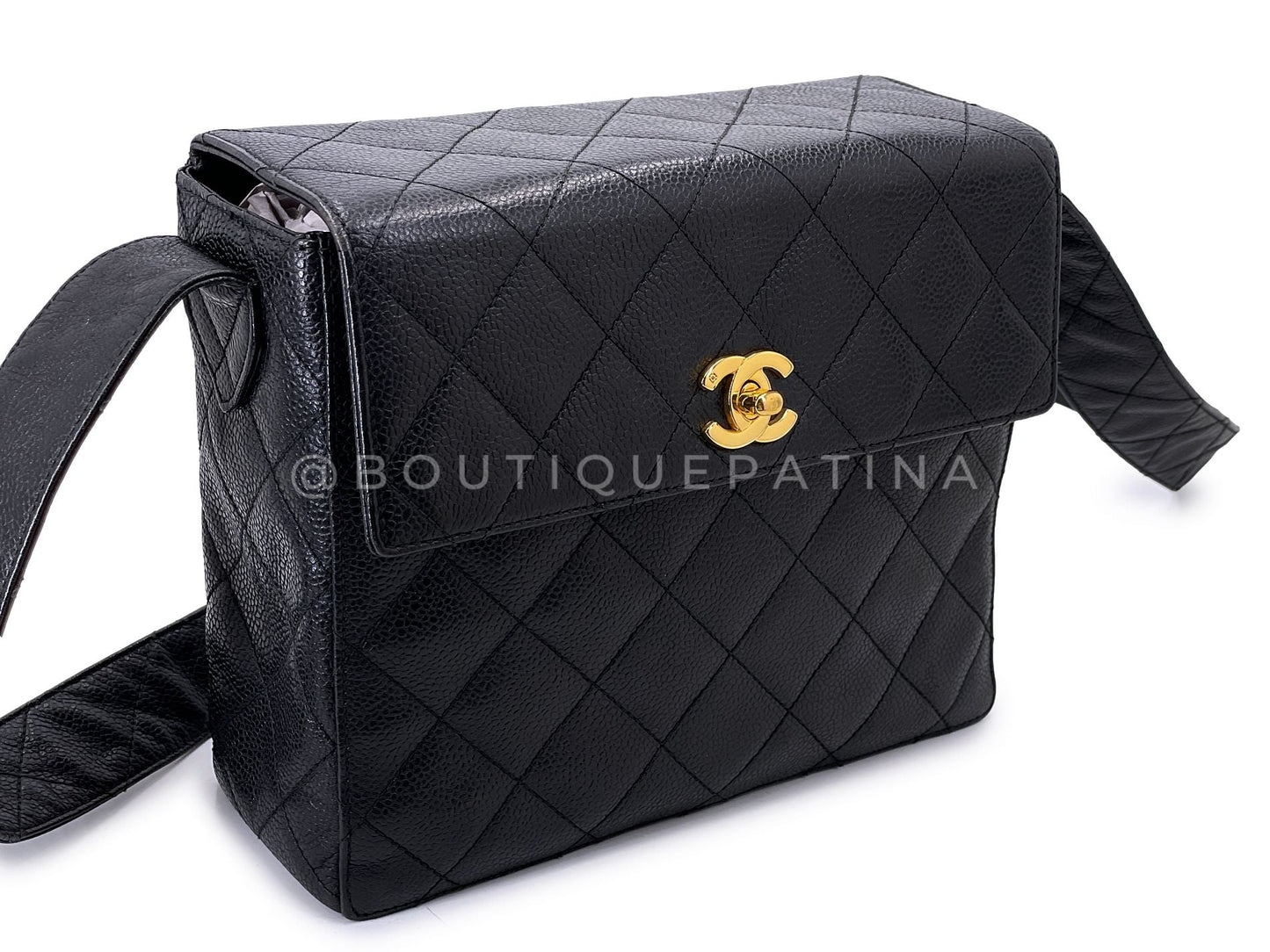 Chanel 1996 Vintage Black Caviar Box Crossbody Flap Bag 24k GHW LX9