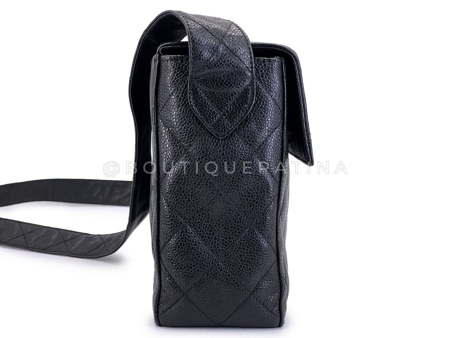 Chanel 1996 Vintage Black Caviar Box Crossbody Flap Bag 24k GHW LX9