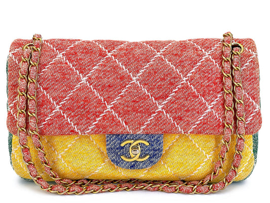Chanel Multicolor Rainbow Wool Stitched Flap Bag GHW J06