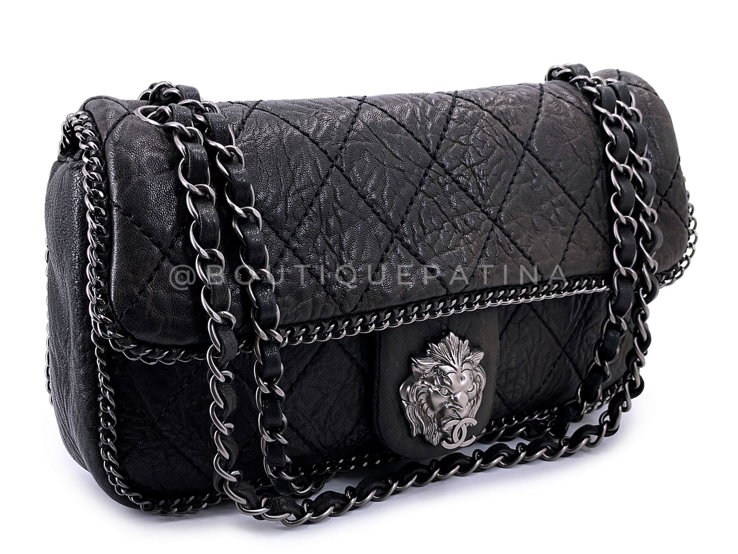 Chanel 2007 Vintage Black Leo the Lionhead Lion Flap Bag RHW CZX