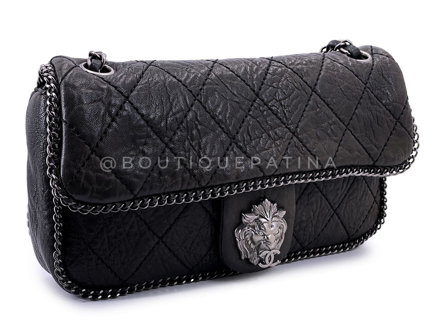 Chanel 2007 Vintage Black Leo the Lionhead Lion Flap Bag RHW CZX