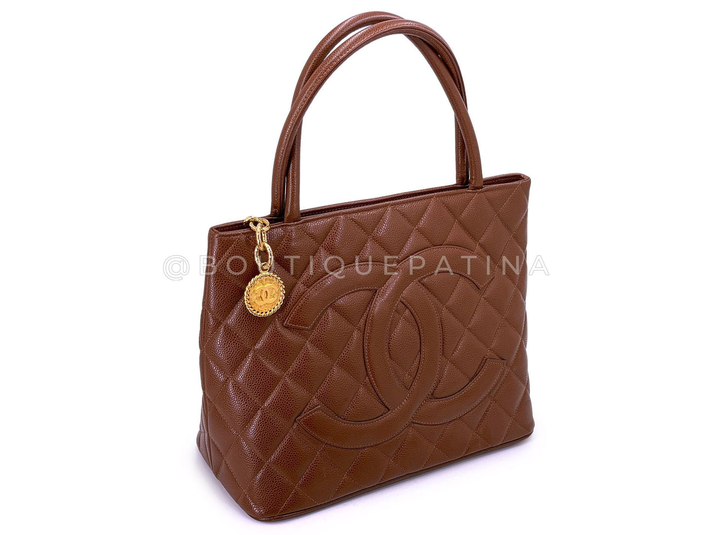 Chanel 1998 Vintage Brown Caviar Classic Medallion Shopper Tote Bag 24k GHW RIX