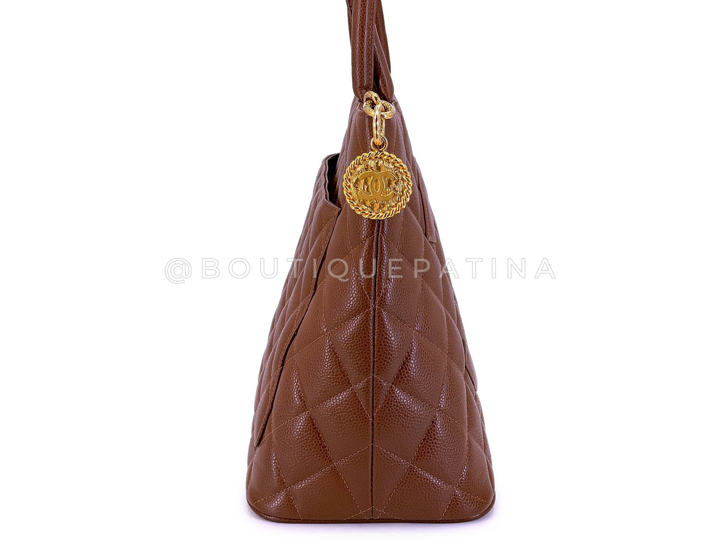 Chanel 1998 Vintage Brown Caviar Classic Medallion Shopper Tote Bag 24k GHW RIX