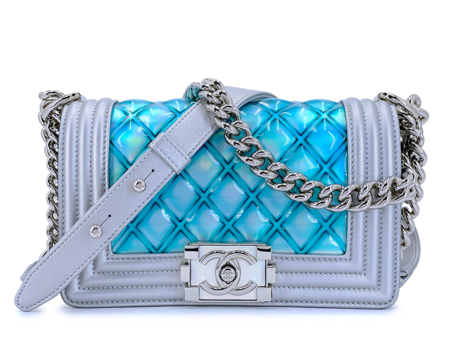Chanel 18S Turquoise Mermaid Iridescent Water Boy Flap Bag Small 5N0