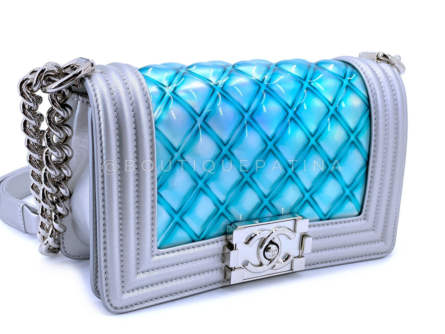 Chanel 18S Turquoise Mermaid Iridescent Water Boy Flap Bag Small 5N0