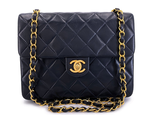 Chanel Vintage 1991 Black Mini Flap Bag Classic Lambskin 20cm 24k GHW FEL
