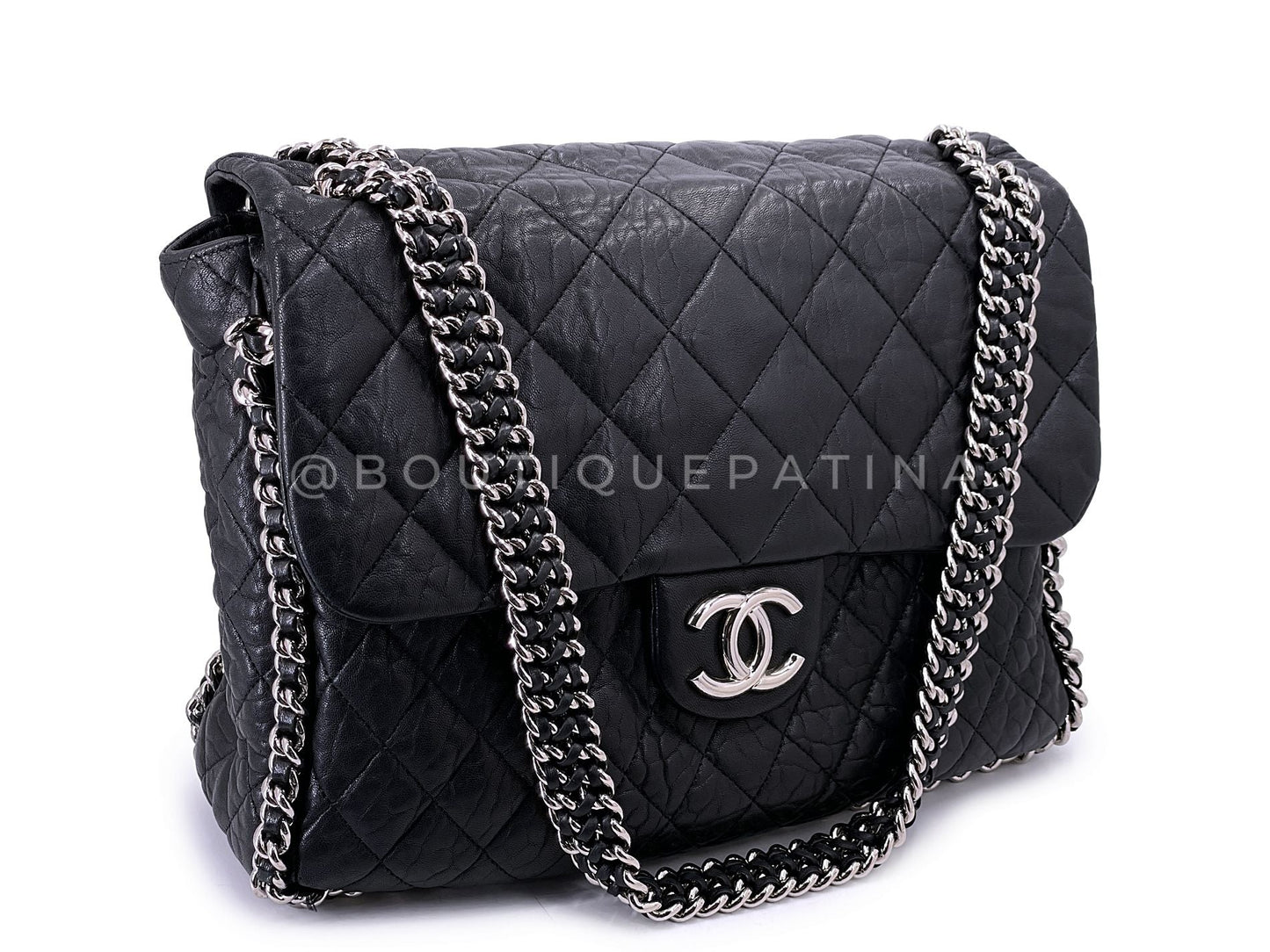 Chanel Black Luxe Chain Around Maxi Flap Bag SHW 65I