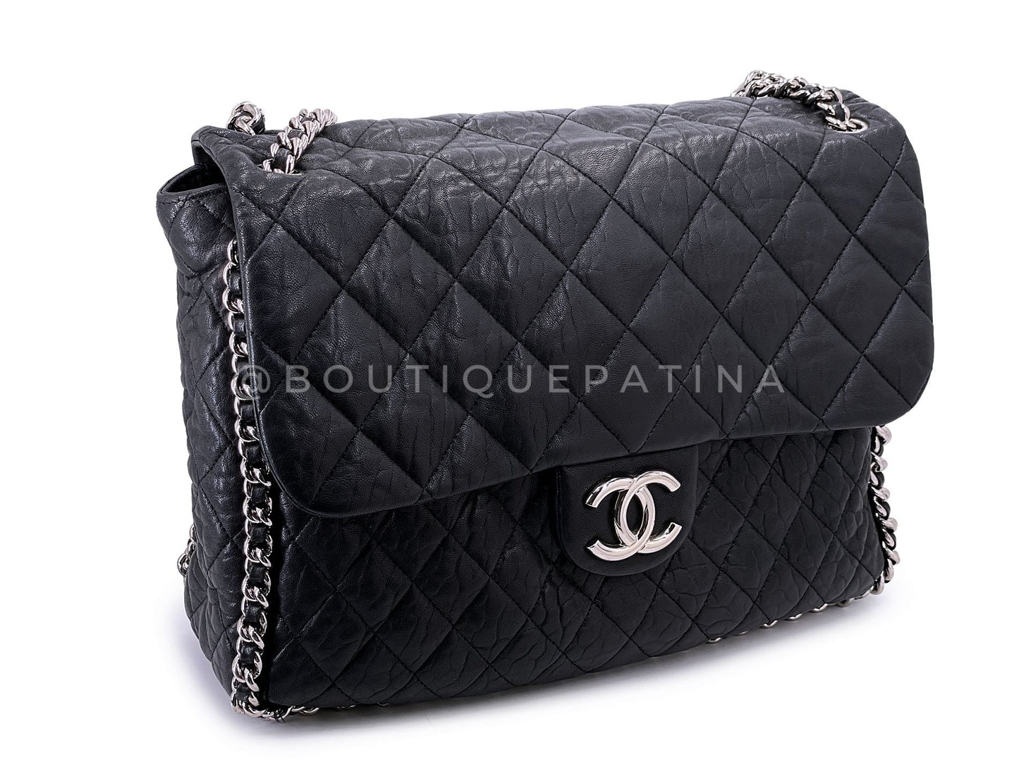 Chanel Black Luxe Chain Around Maxi Flap Bag SHW 65I