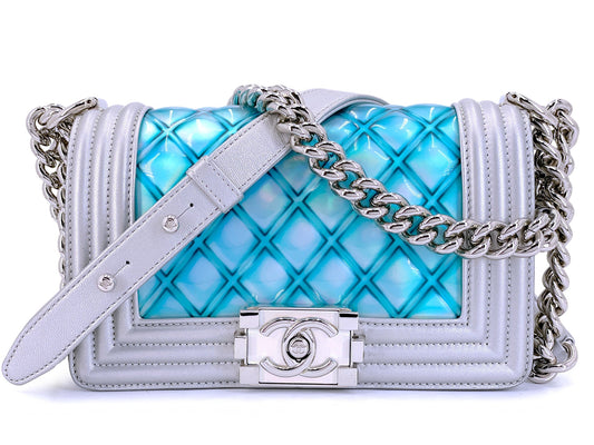 Chanel 18S Turquoise Mermaid Iridescent Water Boy Flap Bag Small 5N0