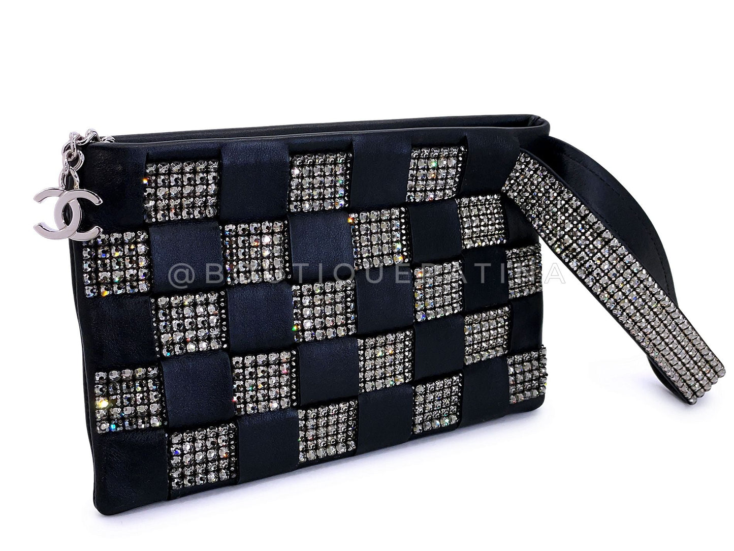 Chanel 2006 Vintage Woven Crystal Evening Clutch Bag SHW DU7