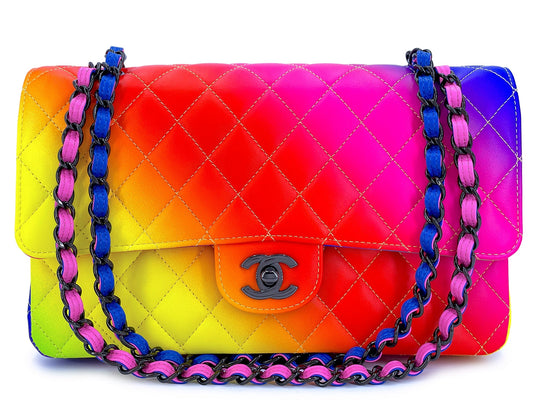 Chanel 23C Multicolor Rainbow Ombre Classic Flap Bag Black HW 8I9