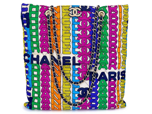 Chanel 21K Rainbow Letter Print NS Quilted Tote Bag GHW SYE