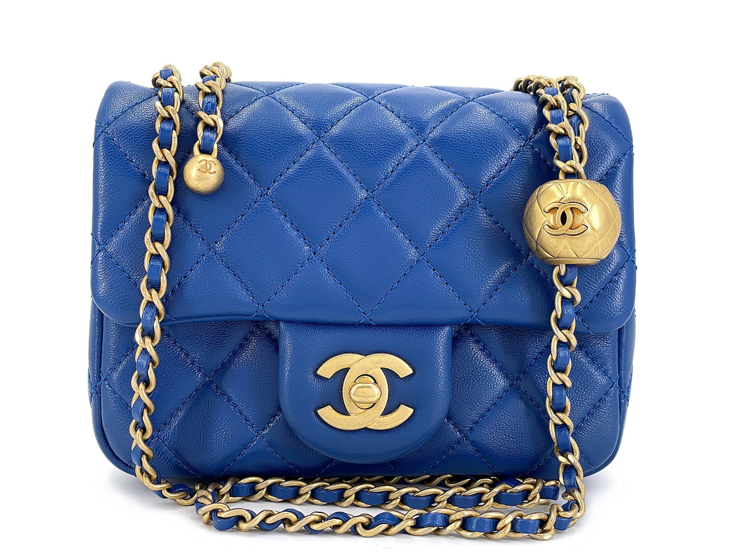 Chanel Blue Lambskin Pearl Crush Square Mini Flap Bag GHW NCJ